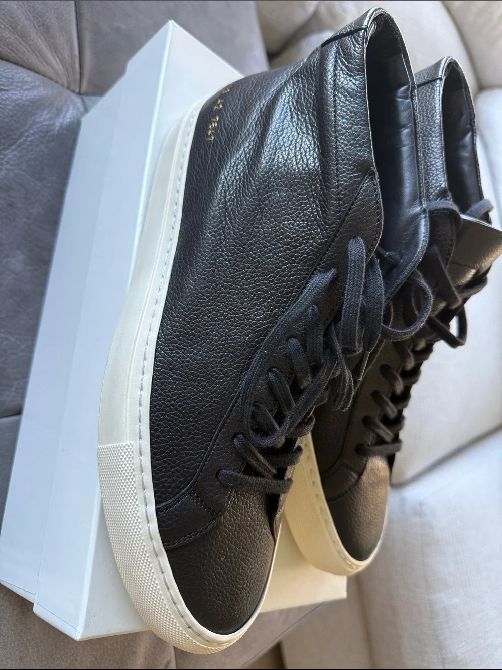 Common Projects Black Leather Mid-Top Sneakers with white Sole